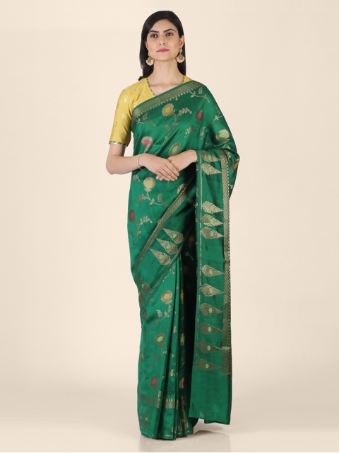

Shruti and Mangaaysh Green Silk Blend Woven Design Banarasi Saree