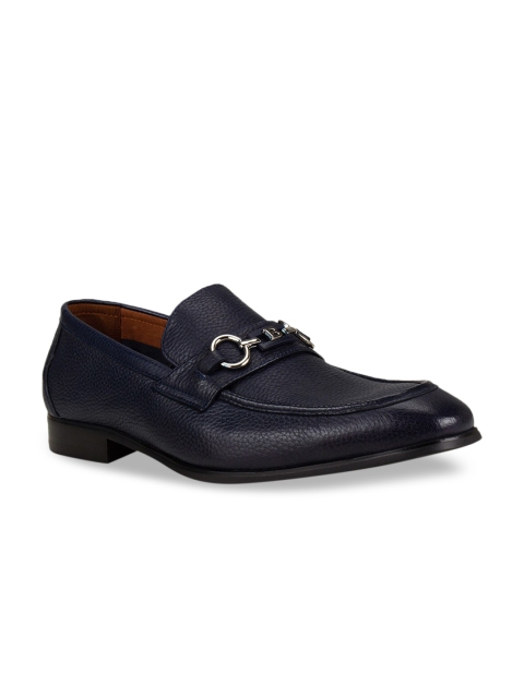 

ROSSO BRUNELLO Men Navy Blue Solid Leather Formal Loafers