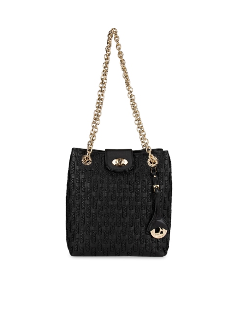 

Da Milano Black Textured Shoulder Leather Bag