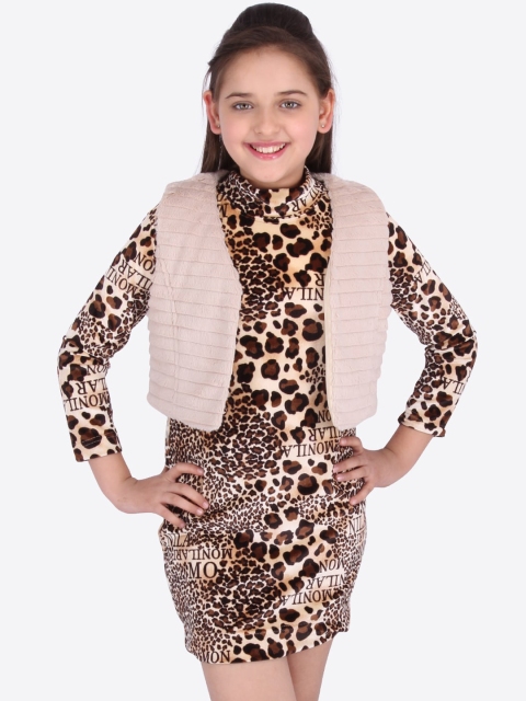 

CUTECUMBER Girls Beige Printed Sheath Dress