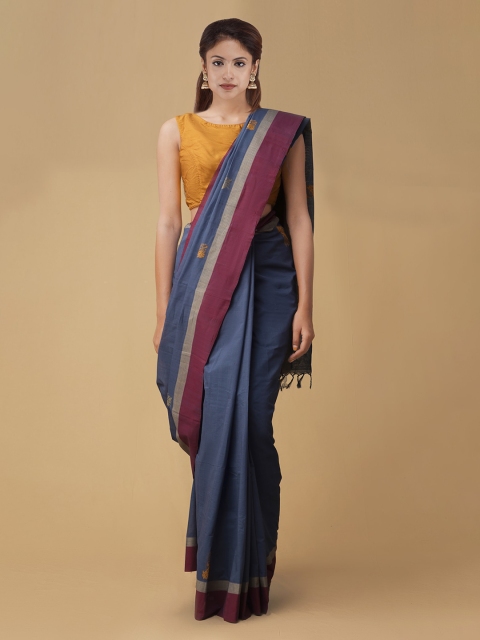 

Unnati Silks Navy Blue Solid Pure Kanchi Cotton Saree