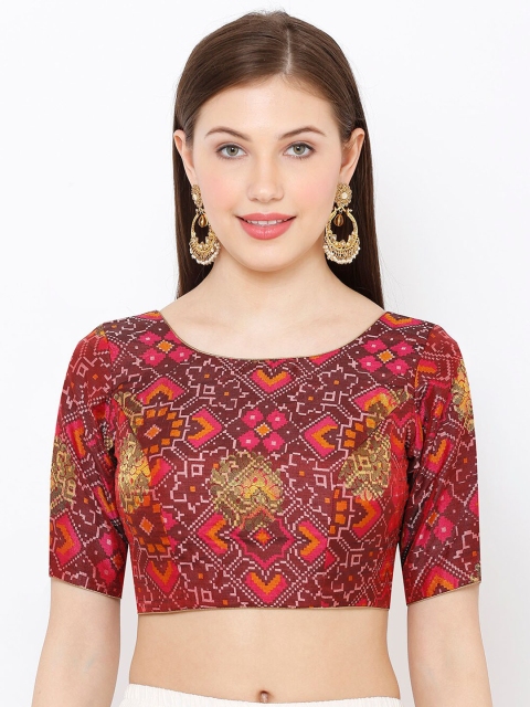 

SALWAR STUDIO Women Maroon & Orange Printed Readymade Saree Blouse