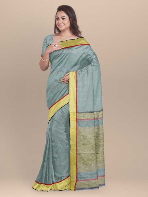 

BharatSthali Grey Solid Pure Linen Bhagalpuri Sustainable Saree
