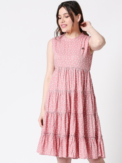 

TERQUOIS Women Pink & White Printed Empire Dress