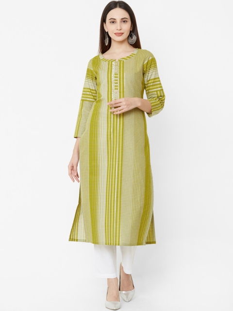 

Os Women Green Striped Straight Kurta