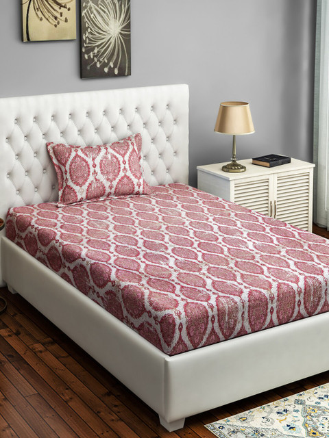 

SWAYAM Pink & White Floral Printed 160 TC Single Bedsheet With Pillow Cover