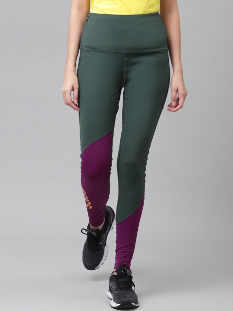 

ASICS Women Green & Purple Colourblocked Tights