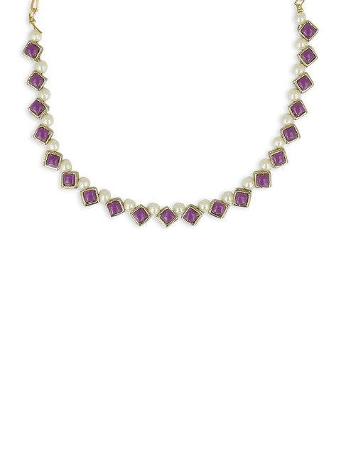 

AKSHARA Girls Gold-Toned & Violet Kundan-Studded Beaded Choker Necklace