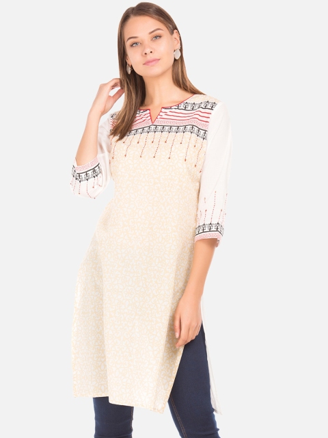Karigari Women Off-White Printed Straight Kurta