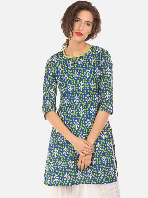 

Karigari Women Blue & White Printed A-Line Kurta