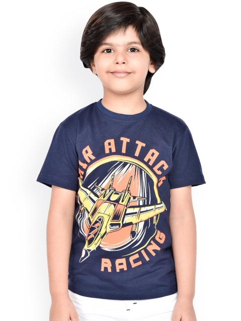 

ORANGE PUMPKKIN Boys Blue Printed Round Neck T-shirt