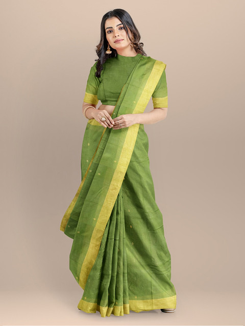 

BharatSthali Green Woven Design Pure Silk Chanderi Saree