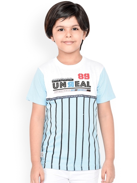 ORANGE PUMPKKIN Boys Blue & Black Printed Round Neck T-shirt