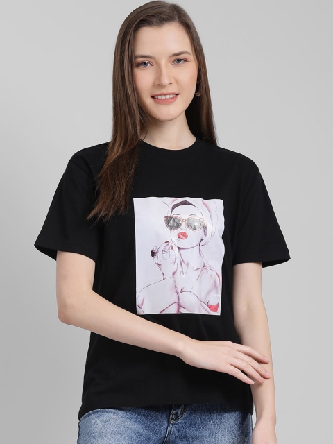 

Zink London Women Black & White Graphic Print Pure Cotton Top