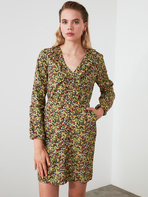

TRENDYOL COLLECTION Women Multicoloured Floral Printed Cotton Fit and Flare Dress, Multi