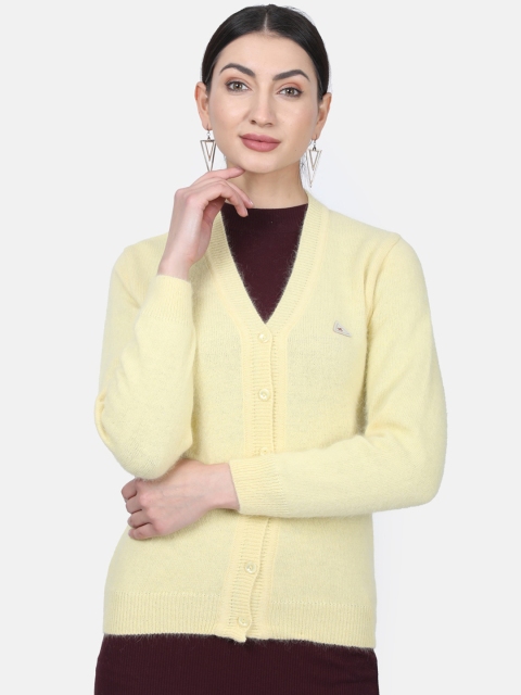 

Monte Carlo Women Yellow Solid V-Neck Cardigan