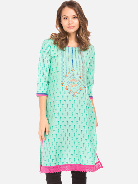 

Karigari Women Green Printed Straight Kurta