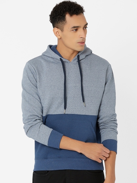 

MARCA Disati Men Blue & Grey Melange Colourblocked Hooded Sweatshirt