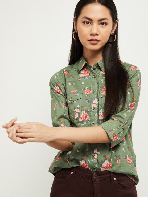 

max Women Olive Green Regular Fit Printed Casual Shirt