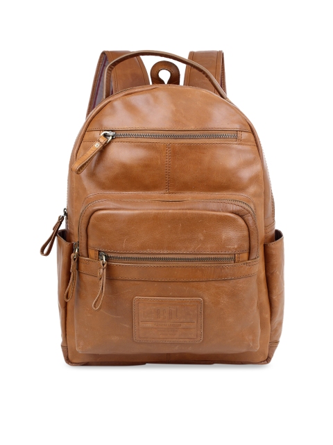 

echt Men Tan Brown Solid Genuine Leather Medium Backpack