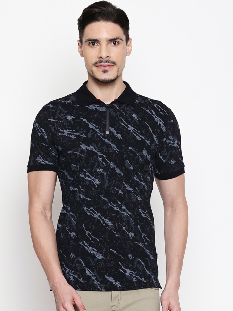 

Mufti Men Black Printed Polo Collar Slim Fit Pure Cotton T-shirt