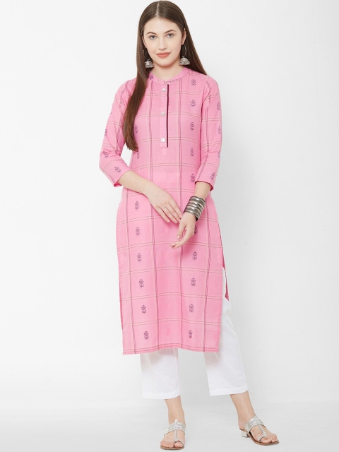 

Os Women Pink Printed Straight Kurta