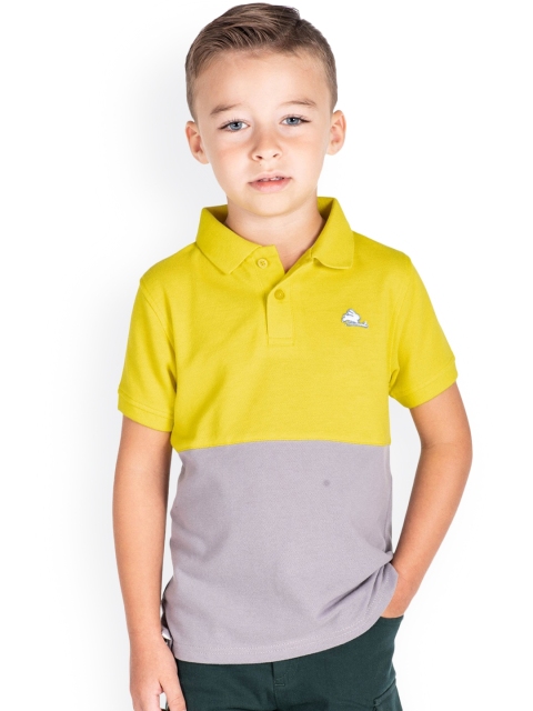 

Cherry Crumble Boys Yellow & Grey Colourblocked Polo Collar T-shirt