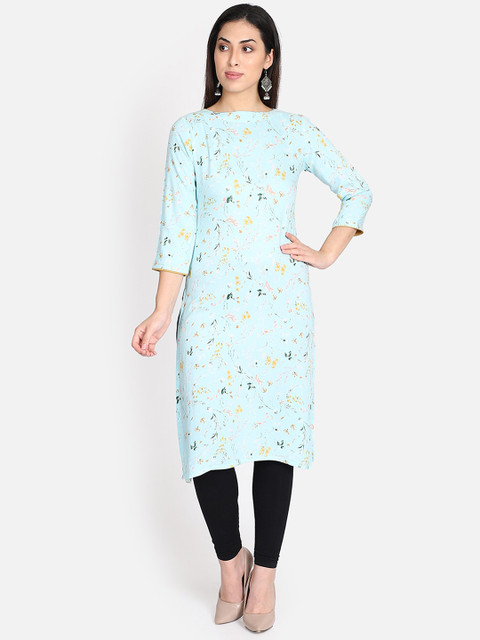 

Bani Women Blue Floral Printed A-Line Kurta