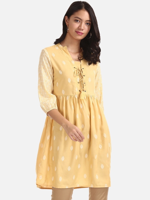 

Karigari Women Yellow Embroidered A-Line Kurta