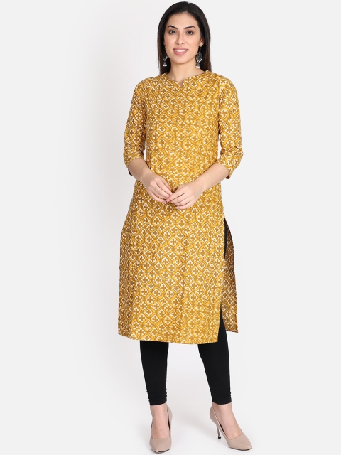 

Bani Women Women Mustard Yellow Printed Straight Kurta
