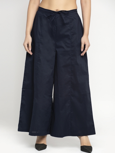 

Ayaany Women Navy-Blue Solid Flared Palazzos