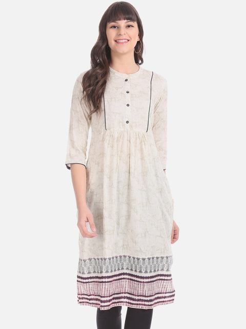 

Karigari Women Off-White & Blue Printed Straight Kurta