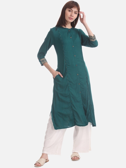

Karigari Women Green Solid A-Line Kurta