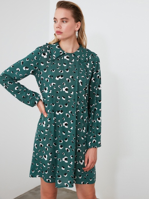 

TRENDYOL COLLECTION Women Green & White Floral Print Shirt Dress