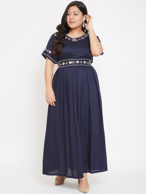 

CHROME & CORAL Women Navy Blue Solid Maxi Dress