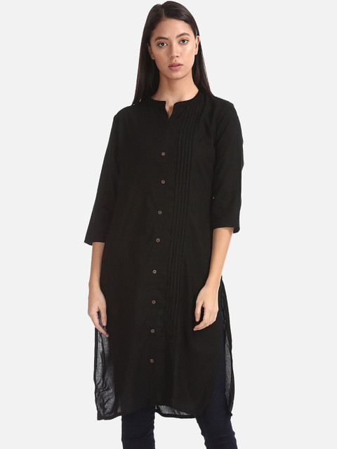 

Karigari Women Black Solid Straight Kurta