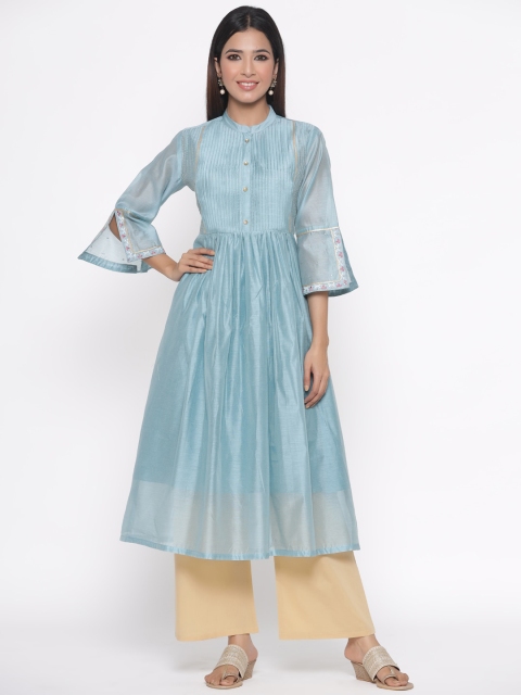 

Silai Bunai Women Blue & Gold-Coloured Solid Kurta with Palazzos