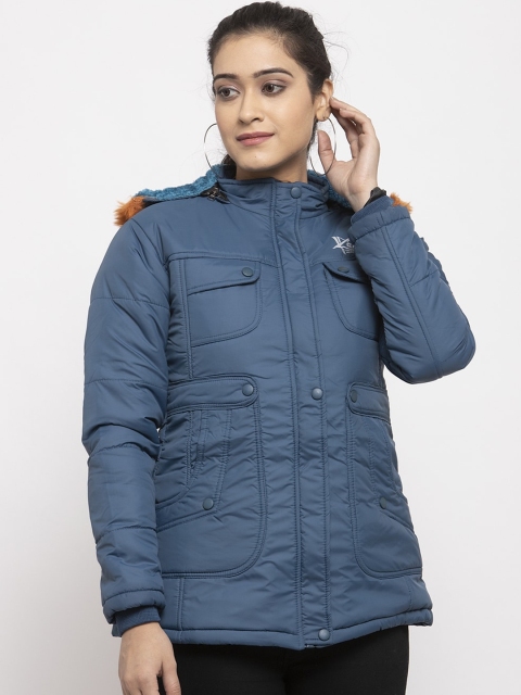 

KLOTTHE Women Navy Blue Solid Windcheater Parka