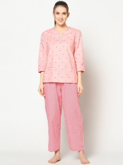 

SQew Women Red & Peach Coloured Printed Night Suit SQNW-12