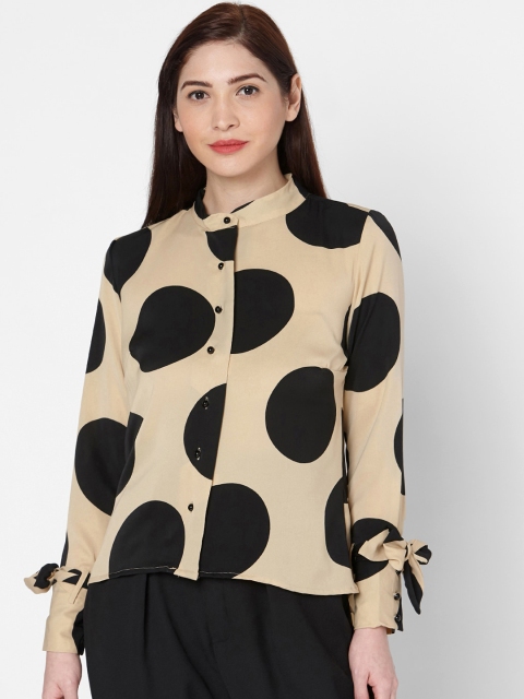 

Deal Jeans Women Beige & Black Polka Dot Printed Casual Shirt