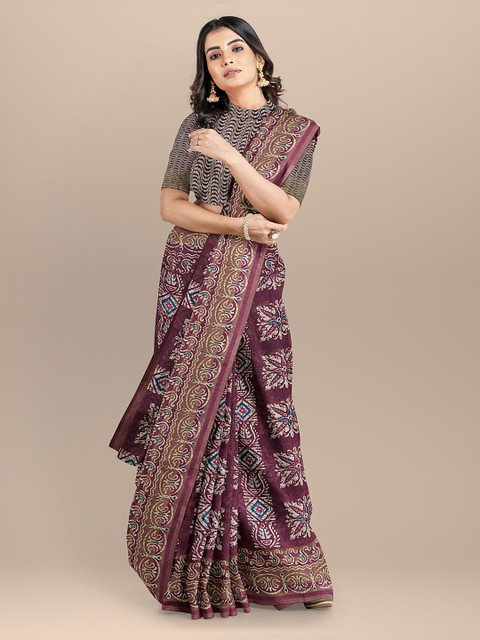 

BharatSthali Purple Woven Design Pure Silk Tussar Saree
