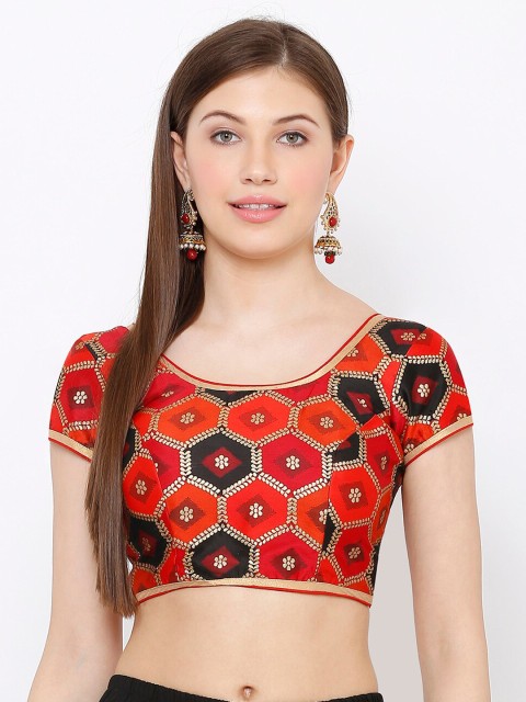 

SALWAR STUDIO Women Red & Orange Woven Design Readymade Saree Blouse