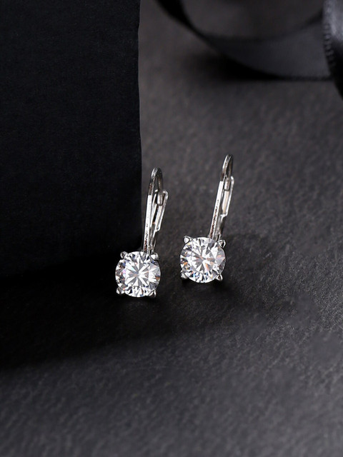 

Voylla Silver-Toned & White Circular Drop Earrings