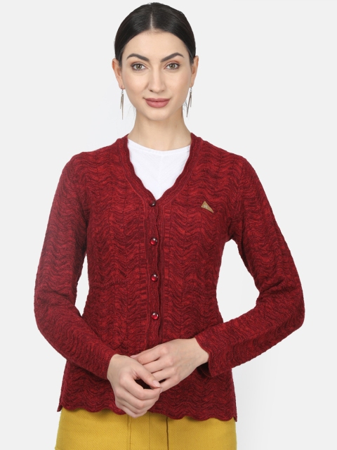 

Monte Carlo Women Maroon Self-design Woollen Cardigan