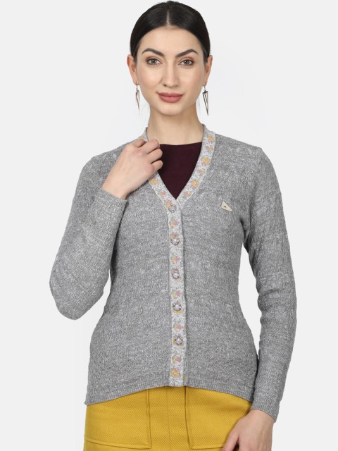 

Monte Carlo Women Grey Self Design Cardigan Sweater