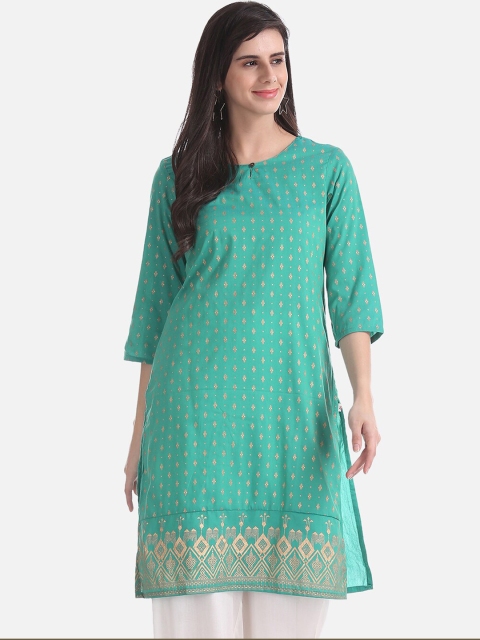 

Karigari Women Green Printed A-Line Kurta
