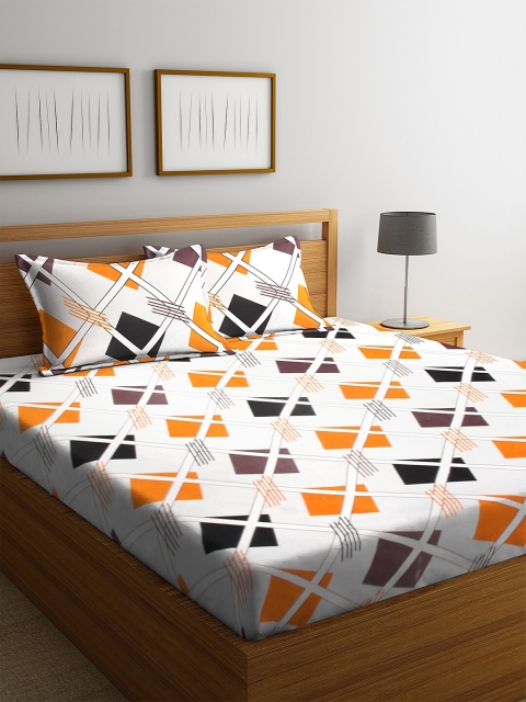 

NEUDIS Orange & Black Printed 180 TC Cotton 1 King Bedsheet with 2 Pillow Covers