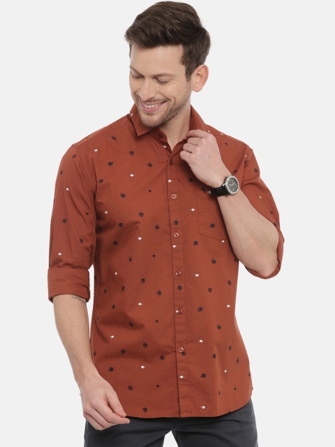 

Classic Polo Men Rust Brown Slim Fit Printed Casual Shirt