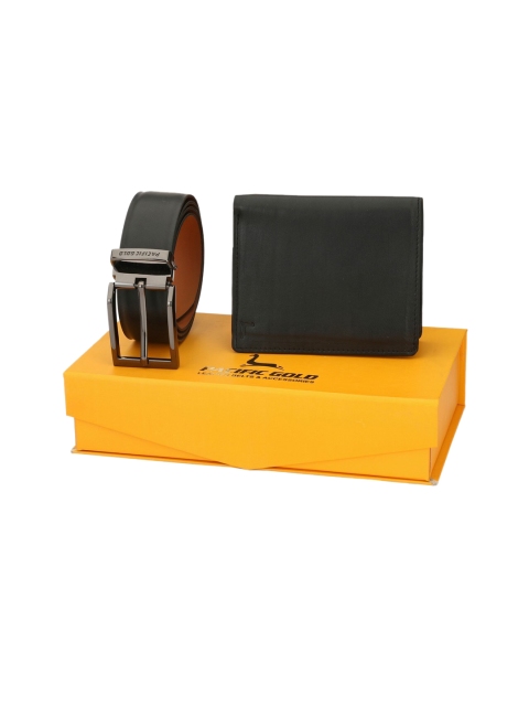 

Pacific Gold Men Black & Brown Solid Leather Reversible Belt & Wallet Gift Set