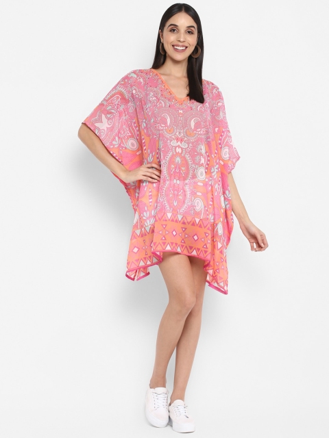 

Aditi Wasan Women Peach-Coloured & Pink Printed Kaftan Dress
